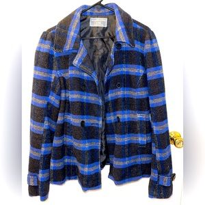 Sound & Matter Blue and Black Plaid Wool-Blend Peacoat, Boy's XL
